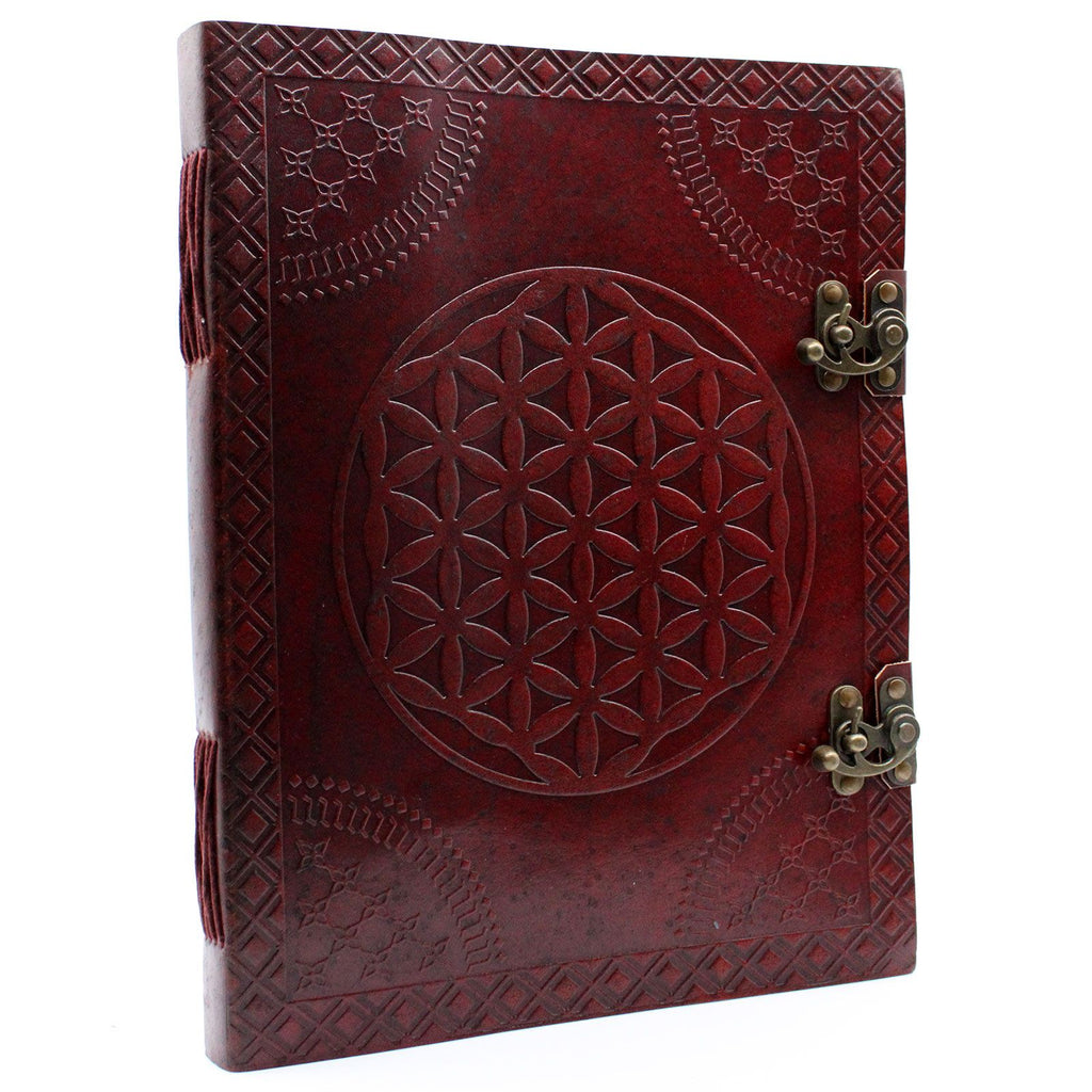 Huge Flower of Life Leather Journal 10x13 with 200 Blank Pages