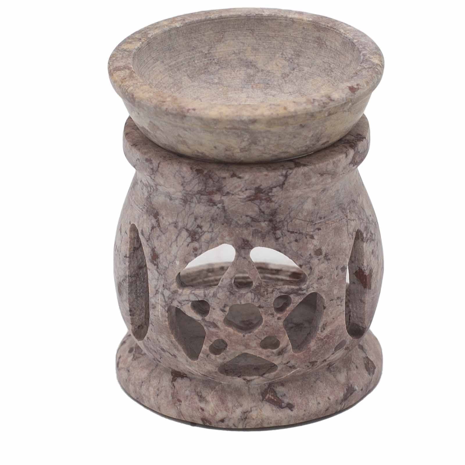 Small Soapstone Oil Burner 8cm with Three Moon Pentagon Design