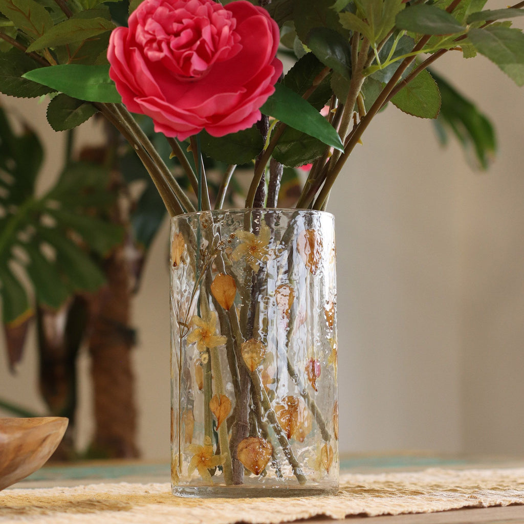 Natural Floral Glass Tall Vase Candle Holder with Dried Flowers