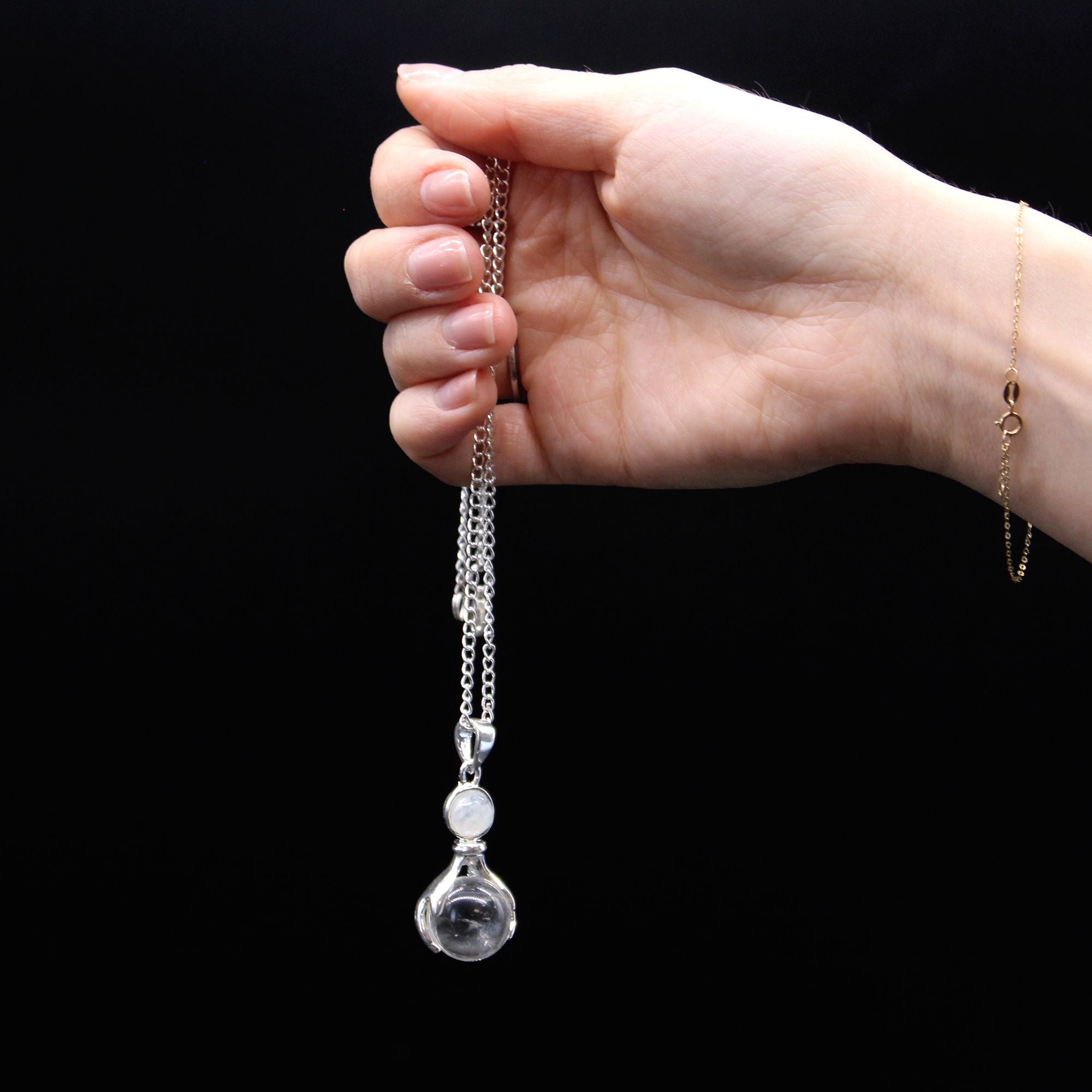 Gemstone Healing Hands Pendant with Rock Quartz Design