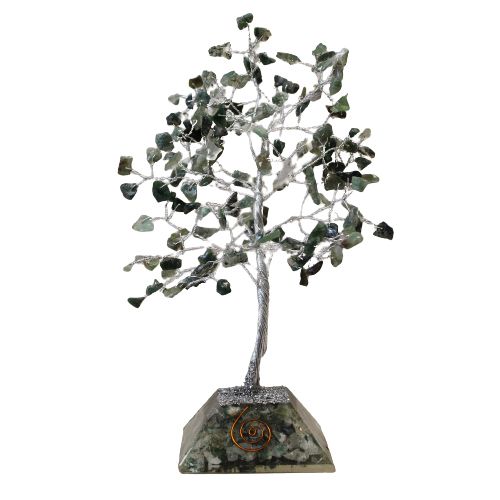 Moss Agate Gemstone Tree with Orgonite Base and 160 Unique Stones