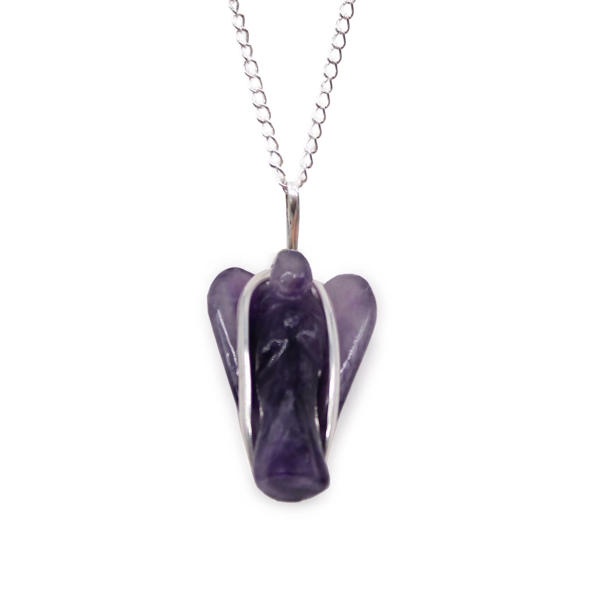 Gemstone Guardian Angel Pendant with Amethyst and Silver Chain