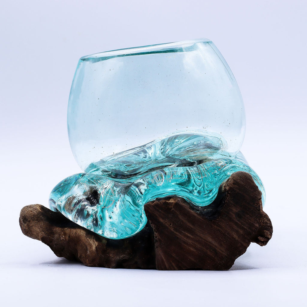 Molten Glass Mini Goldfish Bowl on Wood for Unique Décor