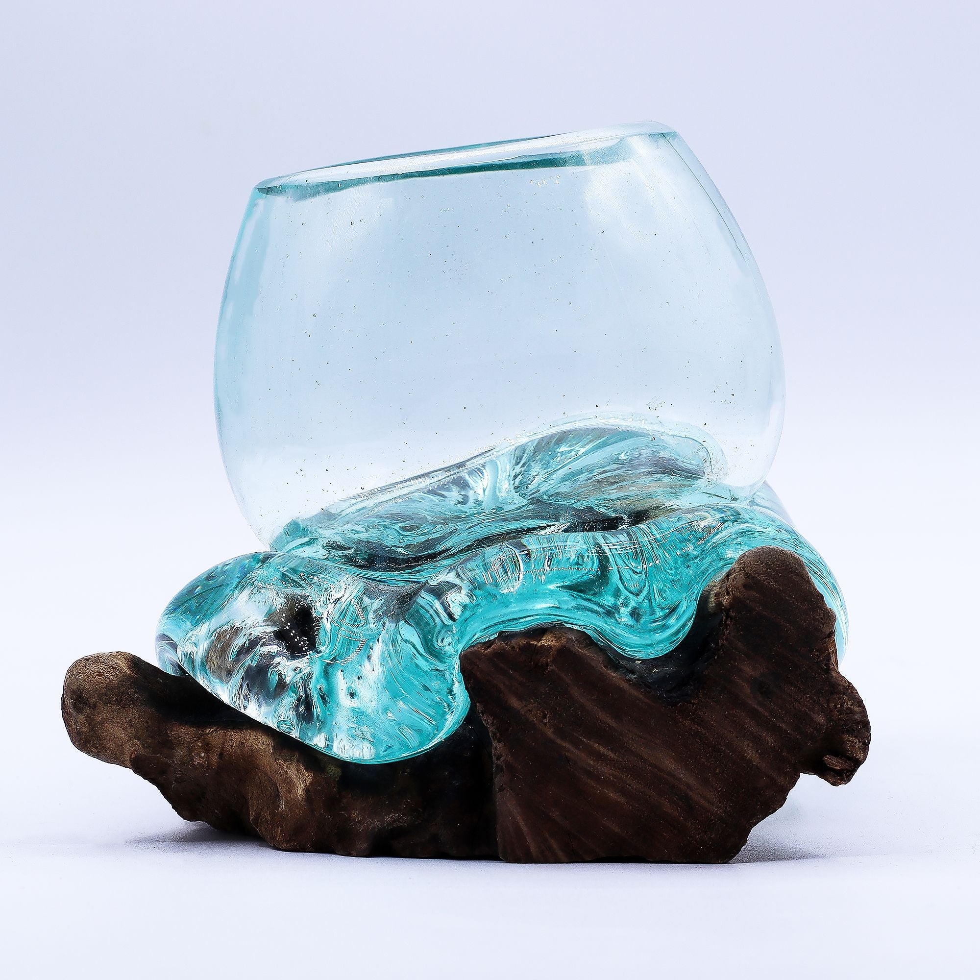 Molten Glass Mini Goldfish Bowl on Wood for Unique Décor