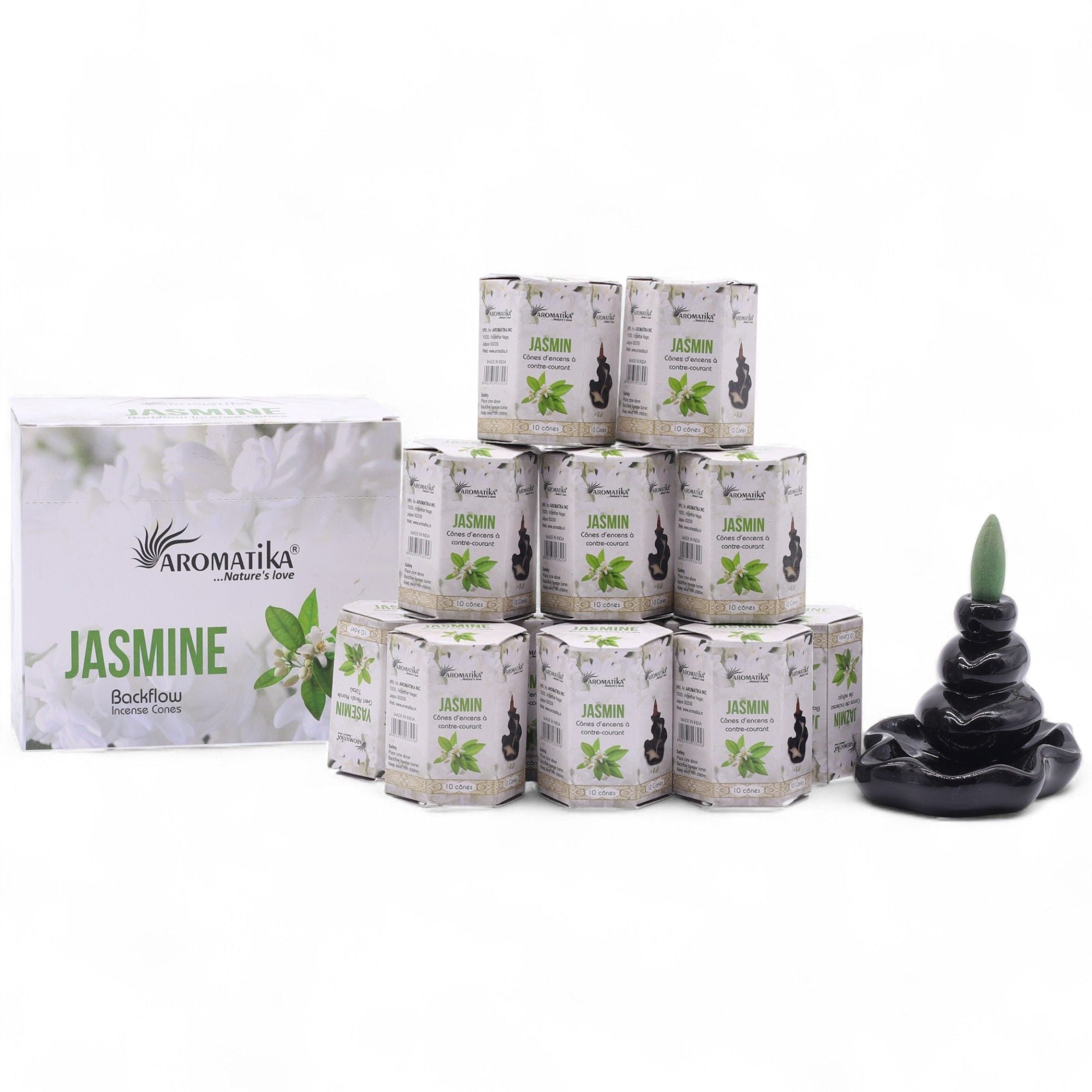 Pack of 10 Jasmine Scented Backflow Incense Cones for Relaxation