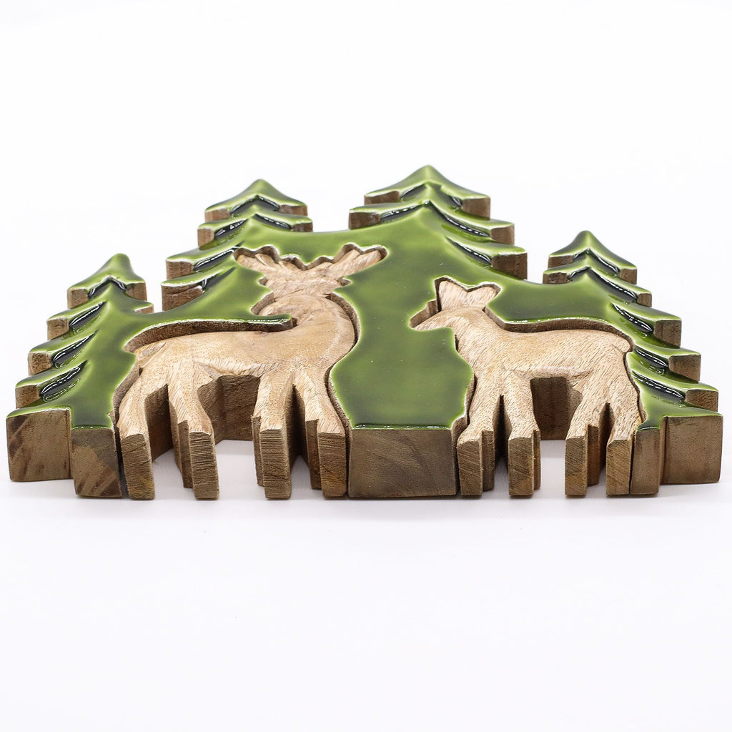 Lost in the Forest Two Deer 3D Wooden Decoration for Home Decor