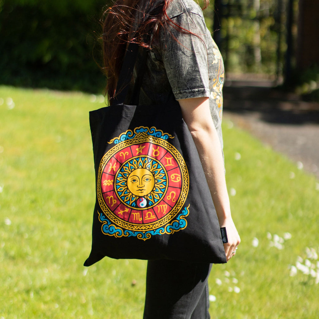 Zodiac Sun Black Tote Bag with Iconic Classic Design for Daily Use