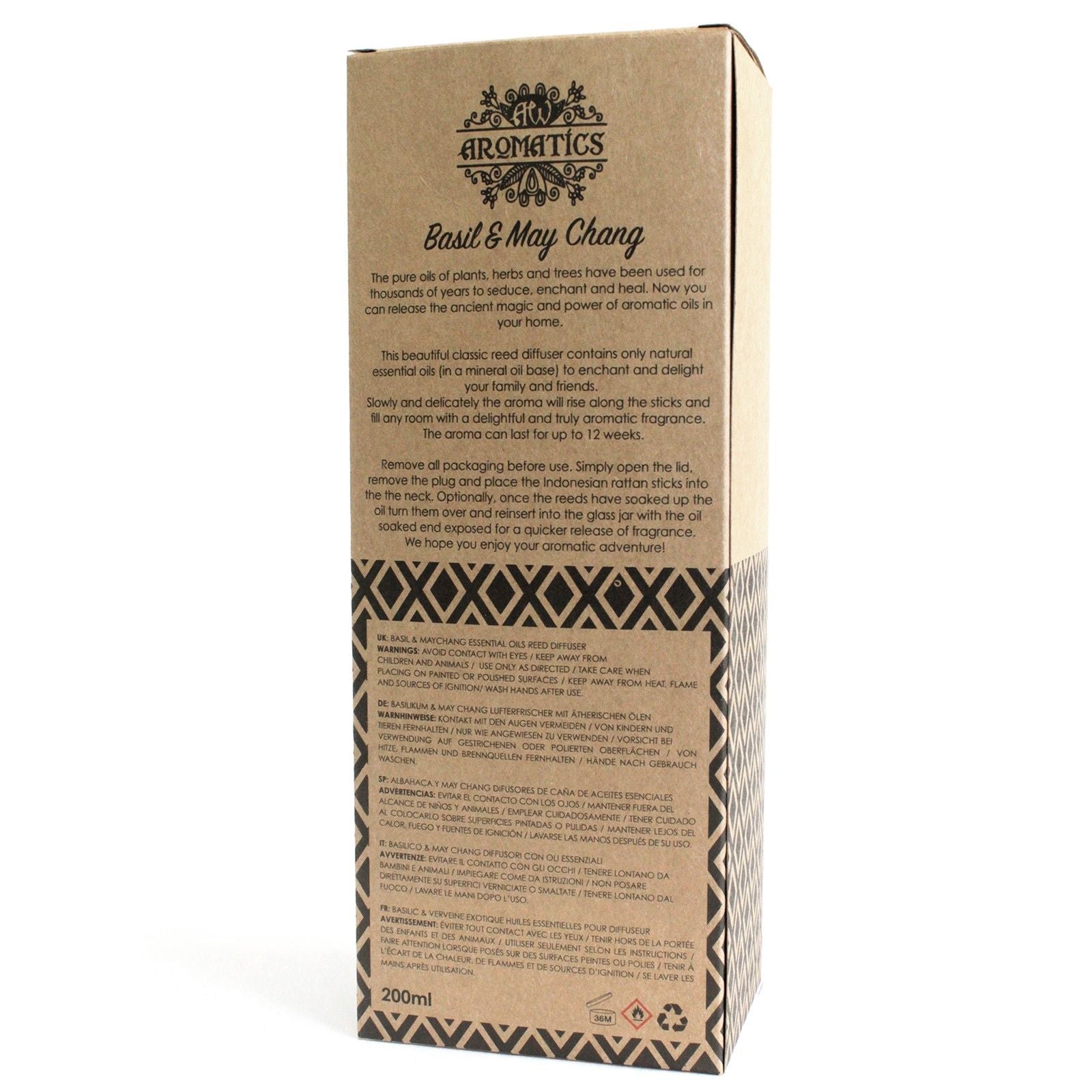 200ml Basil & Maychang Essential Oil Reed Diffuser for Home Fragrance