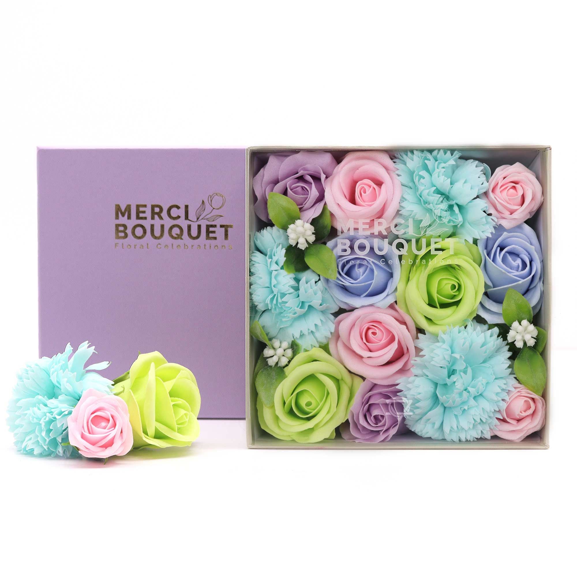 Square Box Baby Blessings Blues Soap Flower Gift Set for Newborns