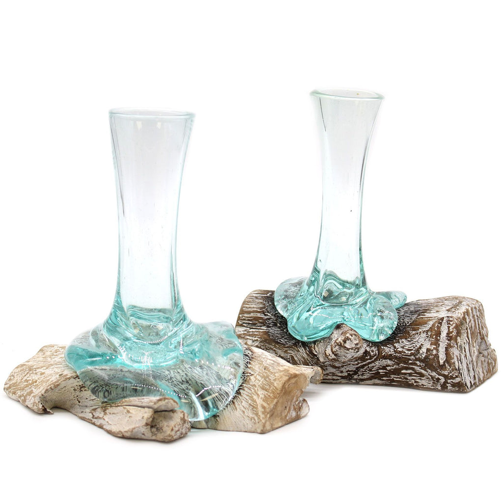 Small Molten Glass Vase on Whitewash Wood for Home Decor