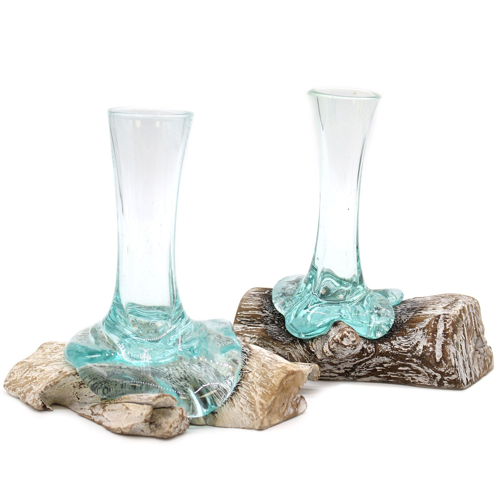 Small Molten Glass Vase on Whitewash Wood for Home Decor