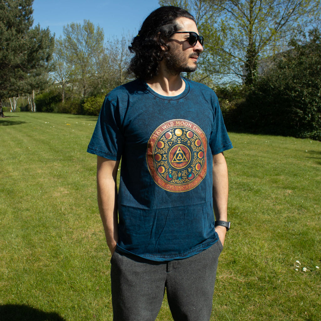 Nomad Sari Stonewashed Cotton T Shirt Stay Wild Moon Child Blue