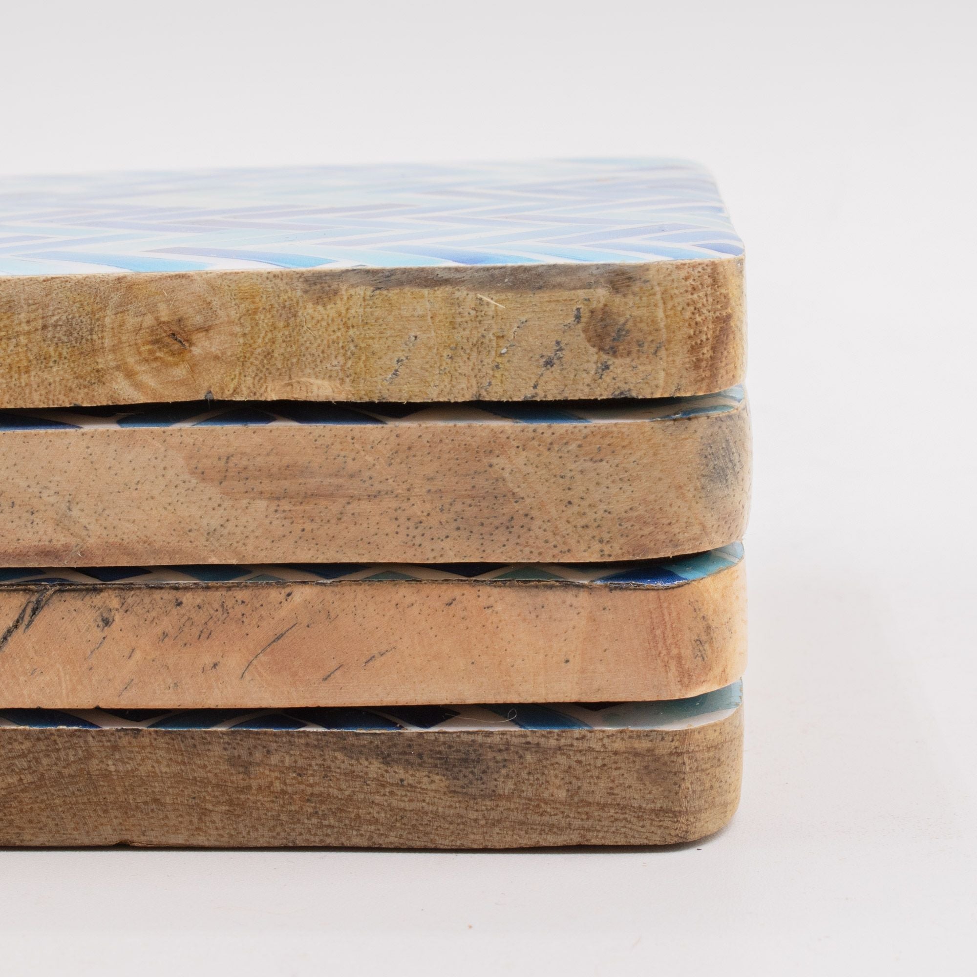 Set of 4 Square Coasters with Blue Stripes for Home Decor
