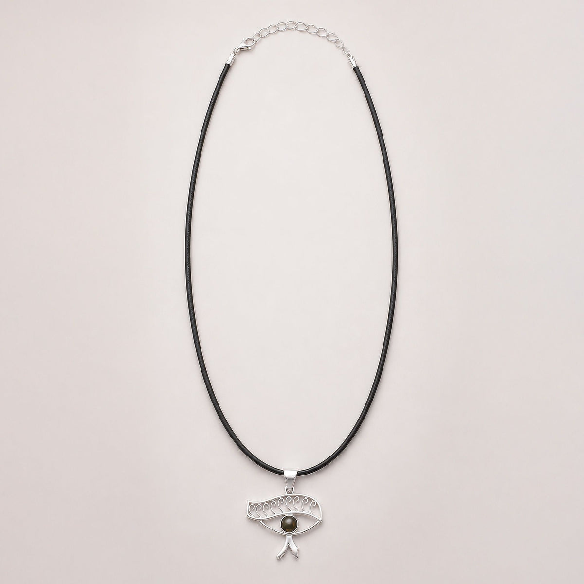 Indian Devotional Pendant - Silver Plated (45cm Cord)- Cleopatra Eye - Iolite