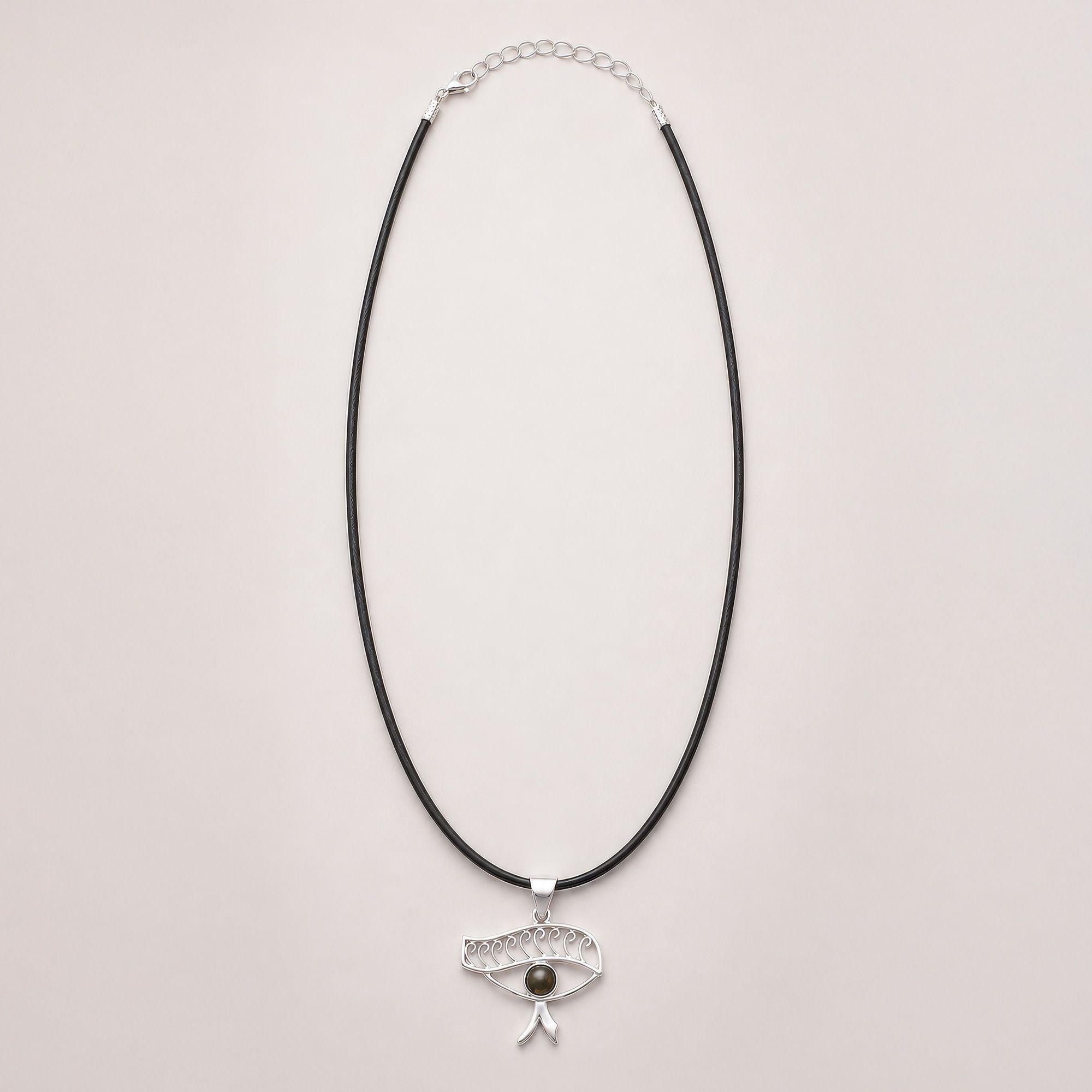 Indian Devotional Pendant - Silver Plated (45cm Cord)- Cleopatra Eye - Iolite