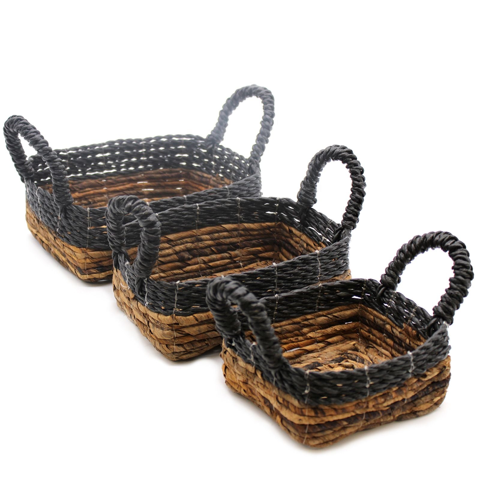 Banana Leaf & Hitam Raffia Square Basket Set of 3 for Storage