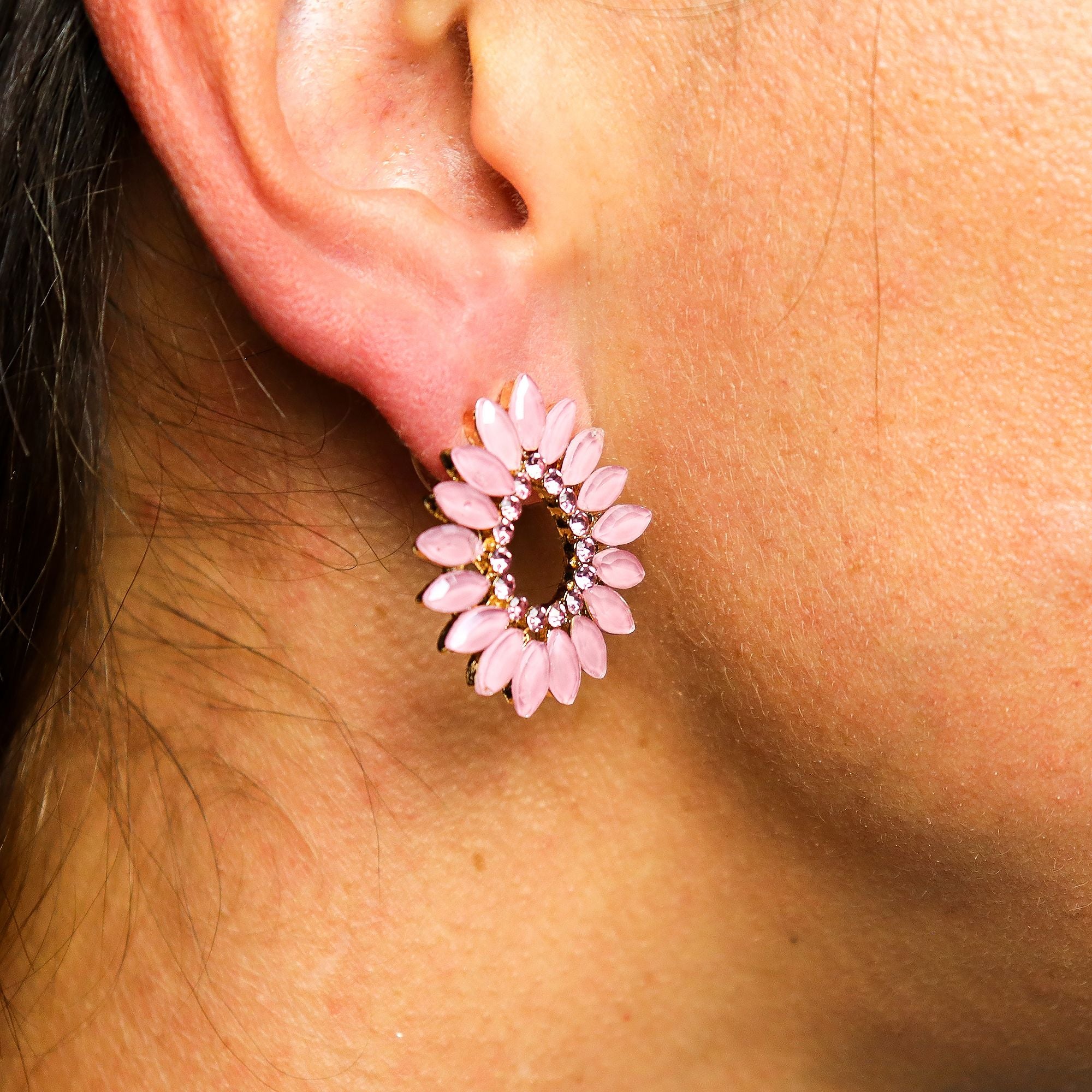 Soft Pink Vintage Glass Loop Earrings for Elegant Style and Charm