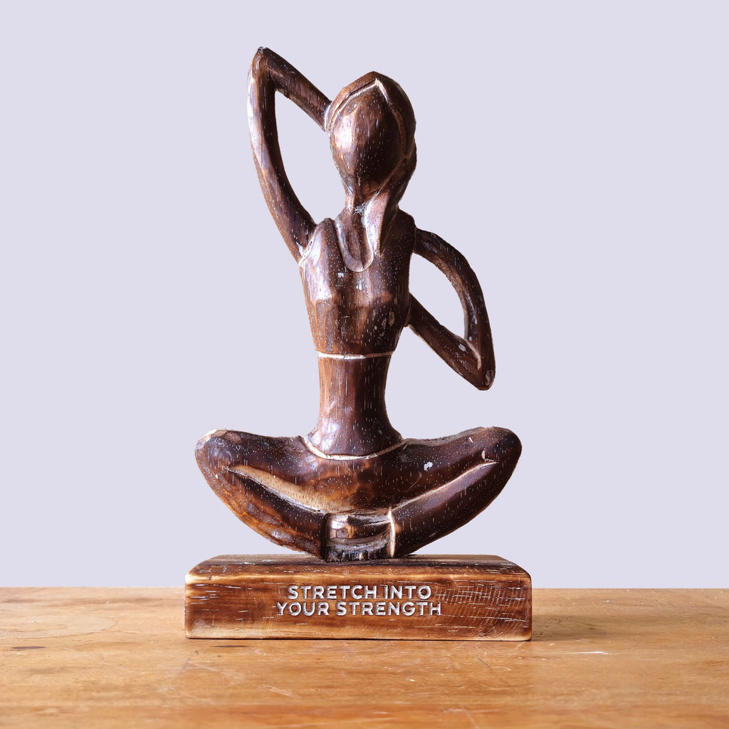 Wooden Yoga Lady in Antique Cow Face Pose for Home Decor Accent