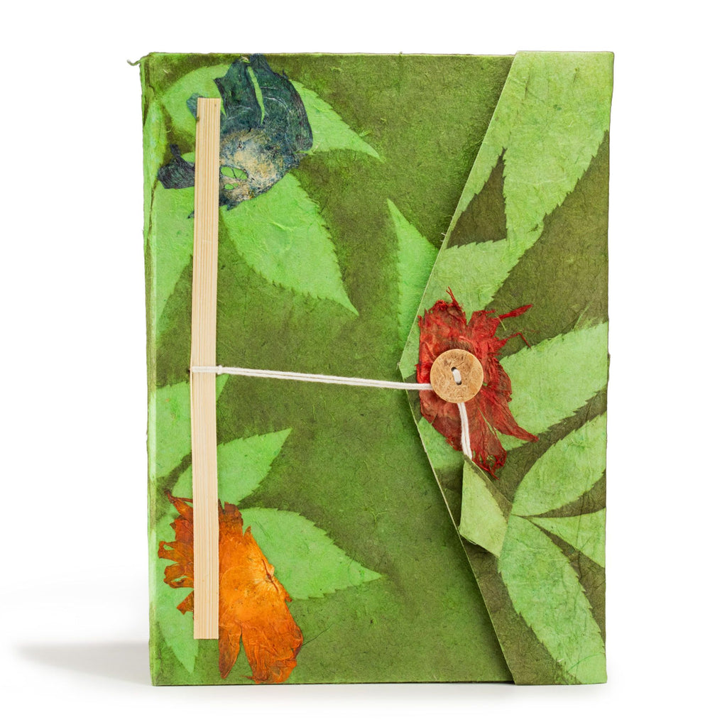 Lokta Large Bold Floral Notebook in Moss Green with Bookmark