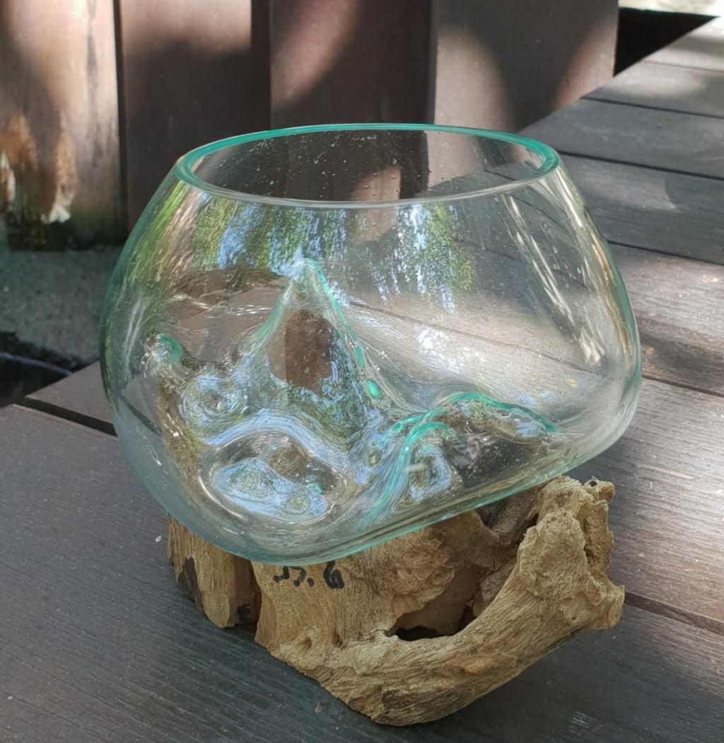 Molten Glass on Wood Small Bowl for Chic Home Decor Accents