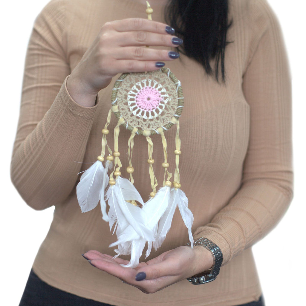 Pastel Pink Macramé Dream Catcher 9cm for Bedroom Decor