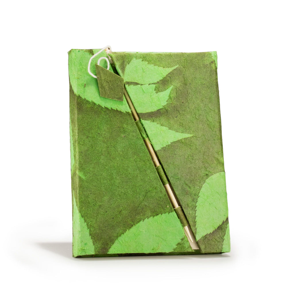 Lokta Floral Design Bamboo Lock Notebook in Soft Moss Green