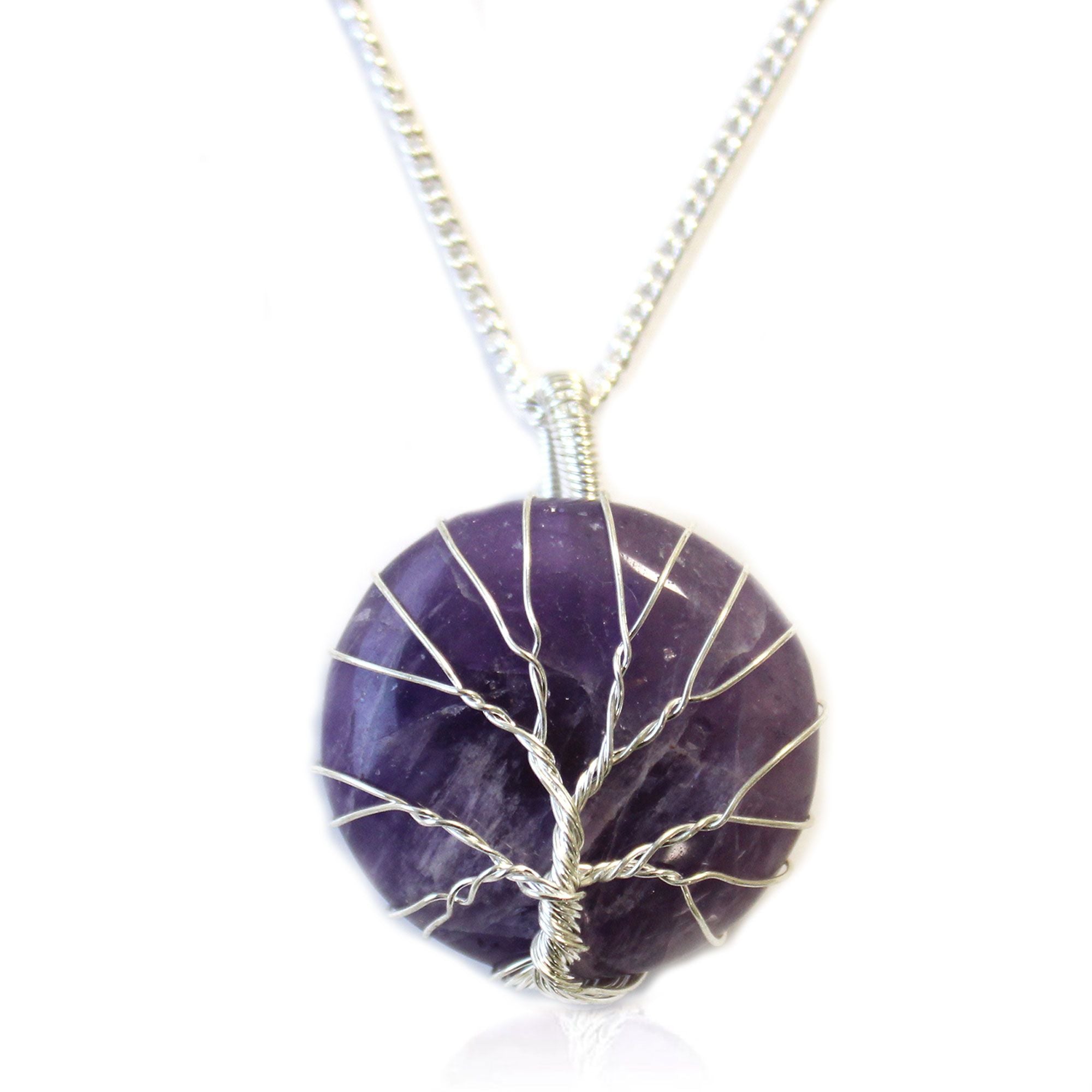 Tree of Life Gemstone Necklace with Amethyst Design