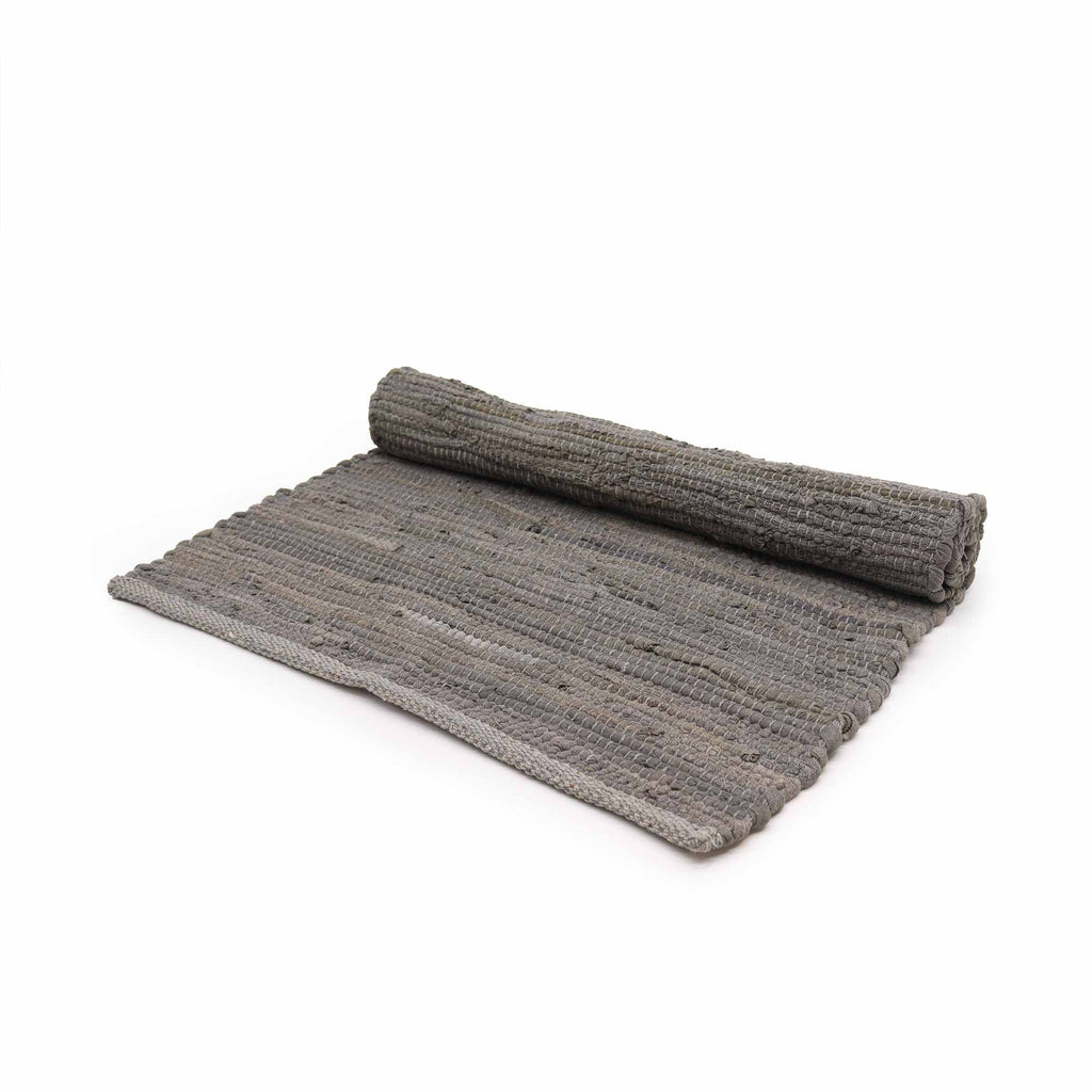 Small Indian Handloom Cotton Rug in Charcoal for Home Decor