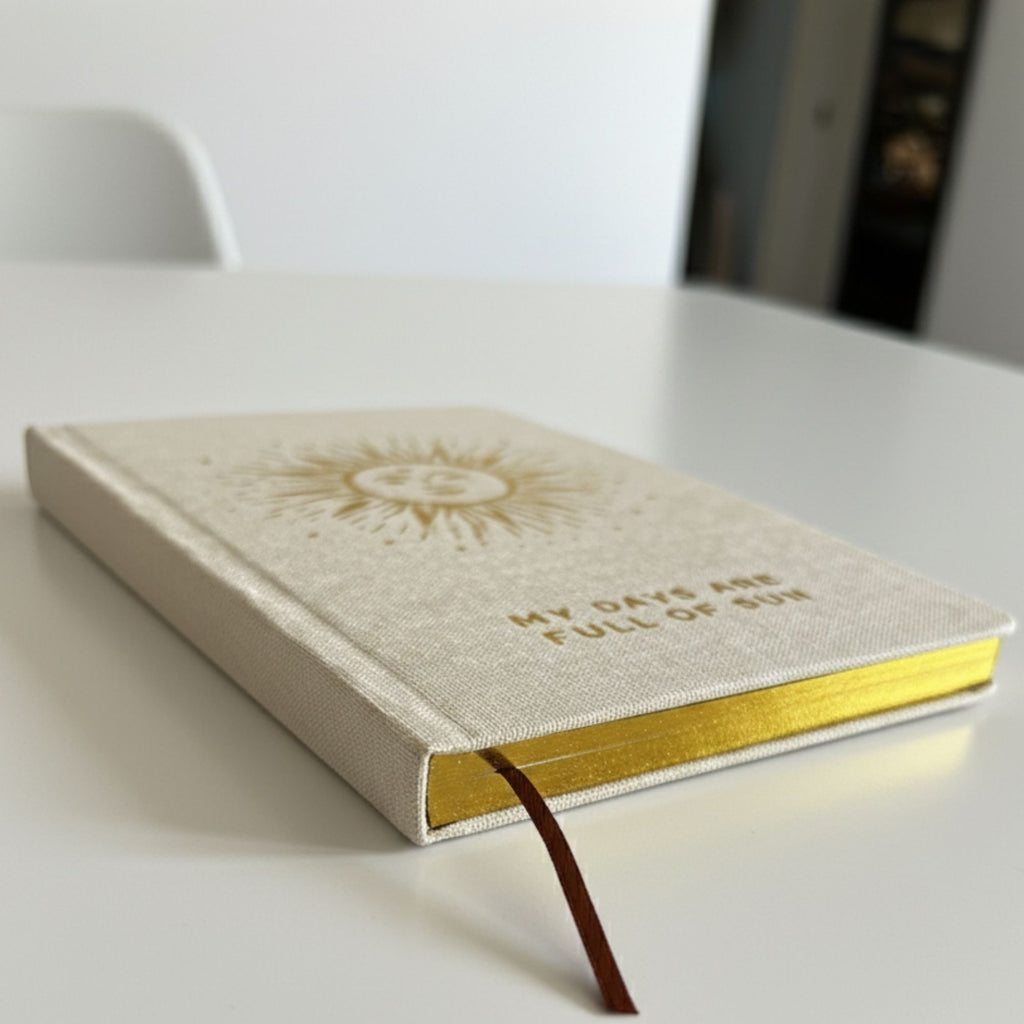 Ivory Gratitude Journal with Gold Lining and 120 Guided Pages