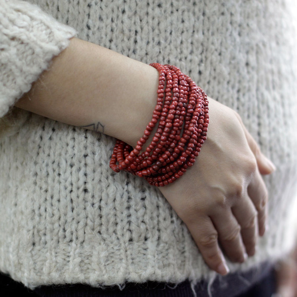 Multi Bead Bangle with Wooden Clasp in Assorted Colours