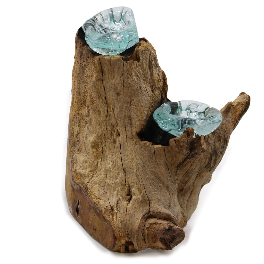 Molton Glass Candle Double Holder on Wood for Home Decor Accent