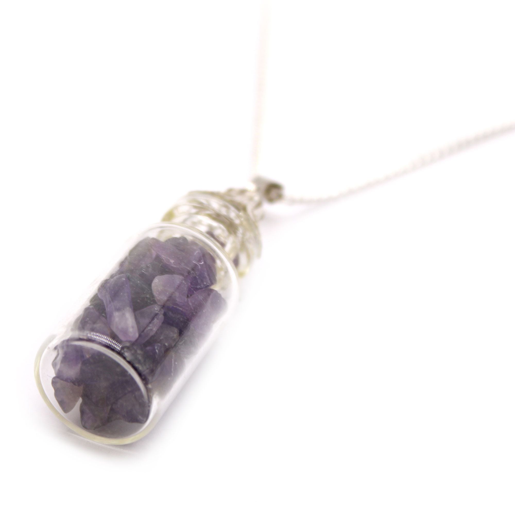 Bottled Gemstones Necklace with Amethyst Stones in Vial