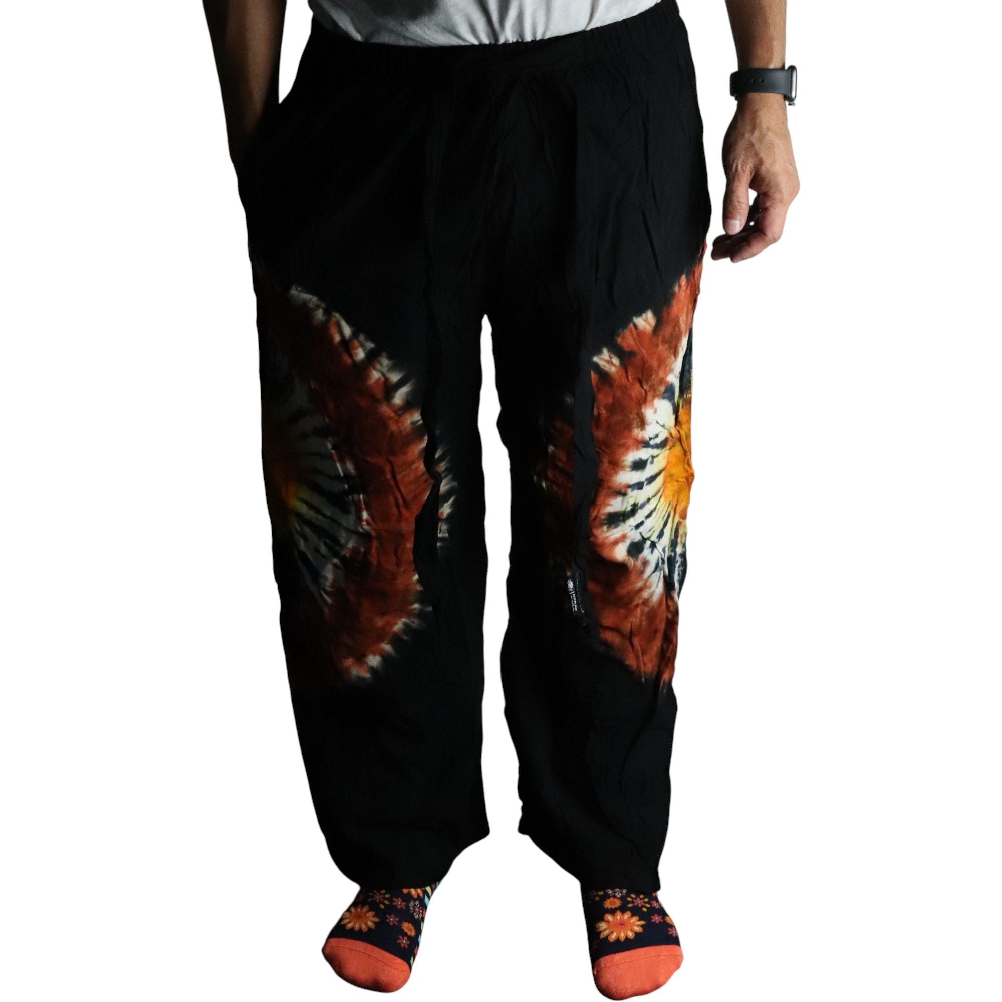 Japanese Style Lounge Pants in Black Chocolate and Orange Design