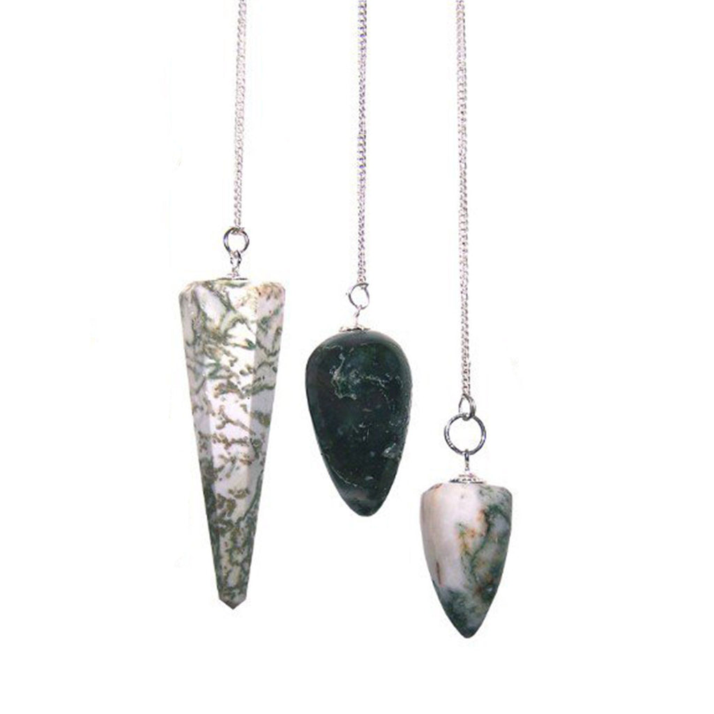 Magic Pendulum with Tree Agate and Silver Chain for Dowsing