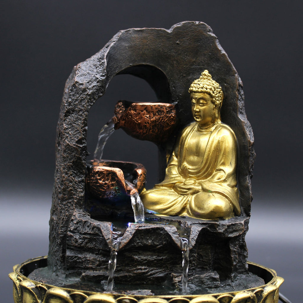 Golden Meditating Buddha Tabletop Water Feature 30cm for Decor