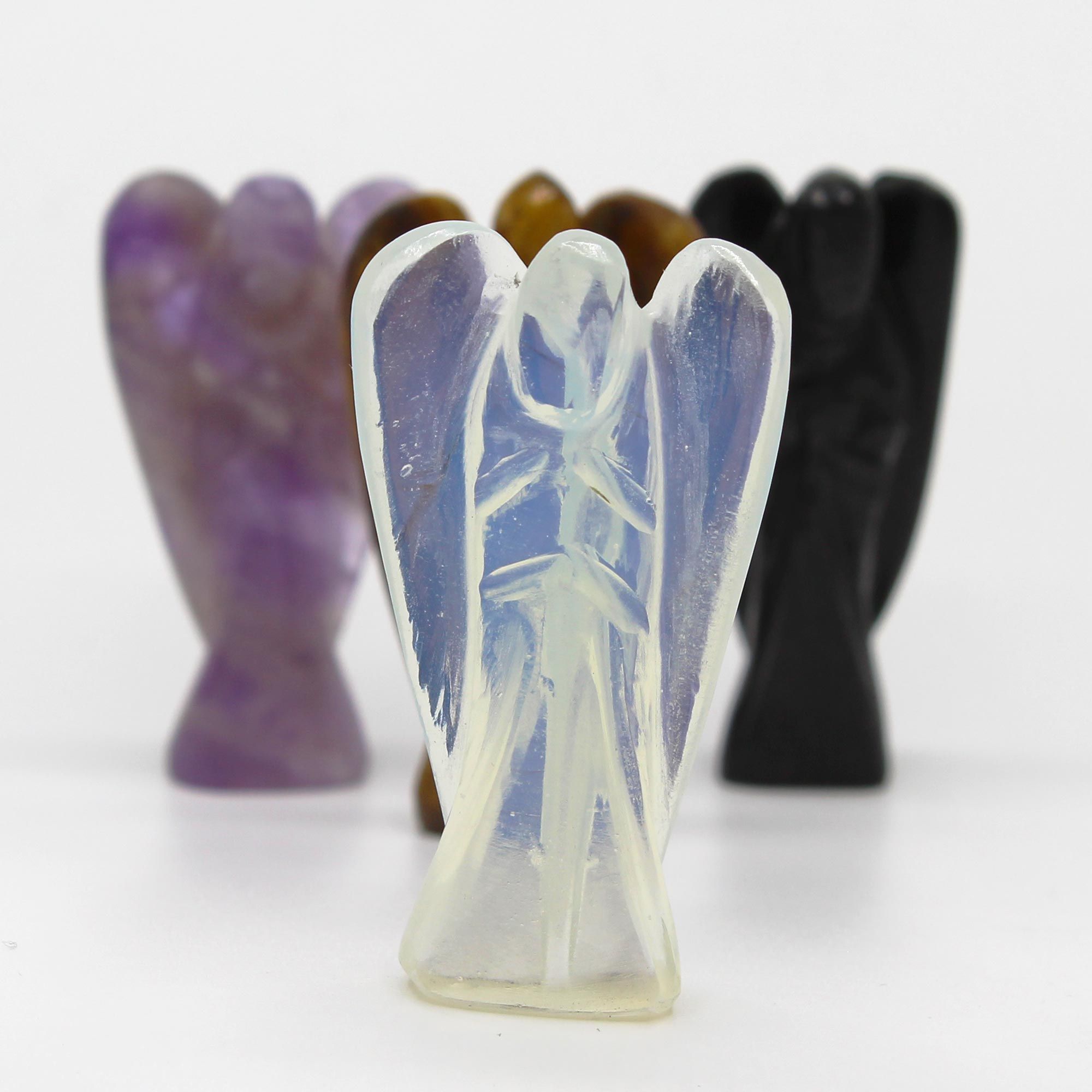 Hand Carved Gemstone Angel Figure in Opalite Design