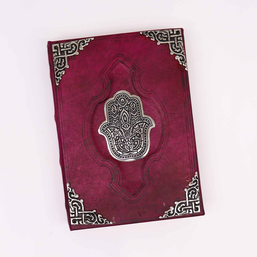 Hefty Red Tan Book with Zinc Hamsa Hand Decor and 200 Pages