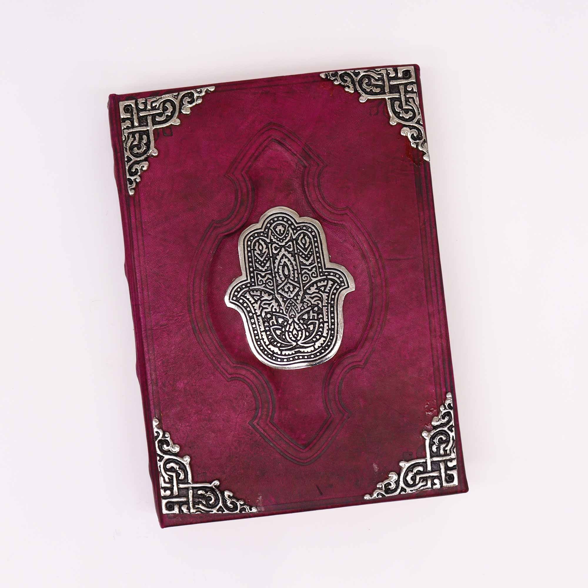 Hefty Red Tan Book with Zinc Hamsa Hand Decor and 200 Pages