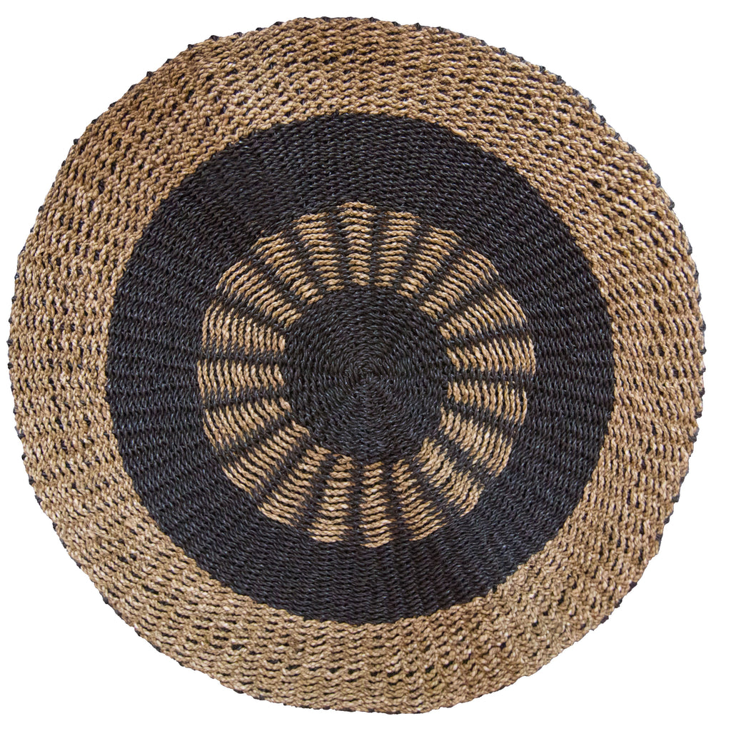 Round Seagrass Black and Tan Rug for Stylish Home Decor