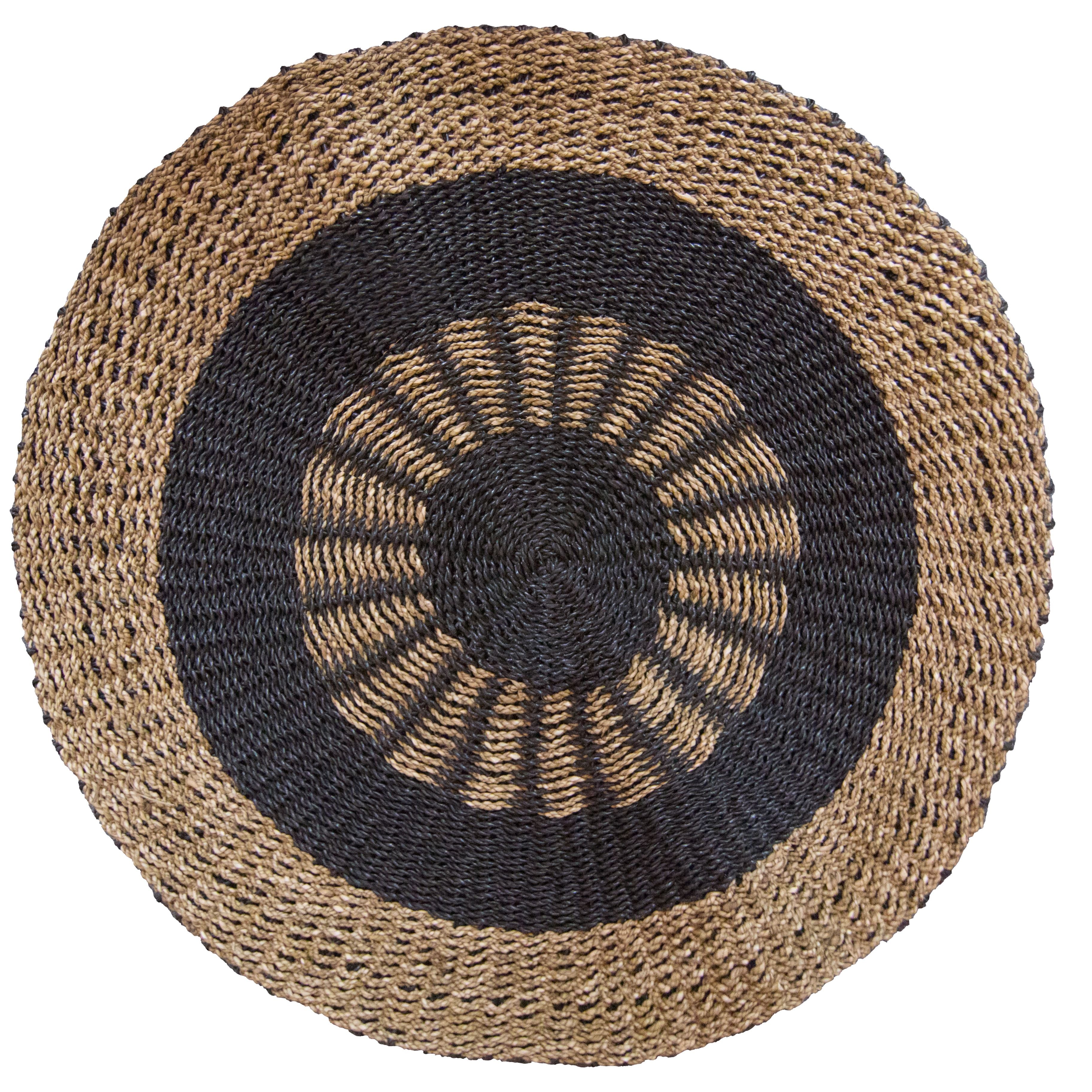 Round Seagrass Black and Tan Rug for Stylish Home Decor