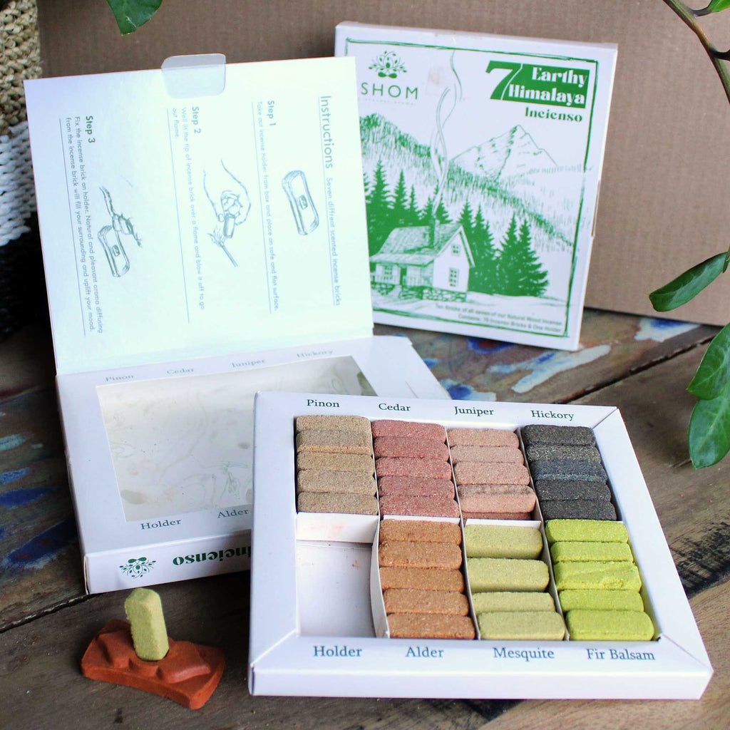 Display Set of 70 Incense Smudge Bricks and Burner with 7 Scents