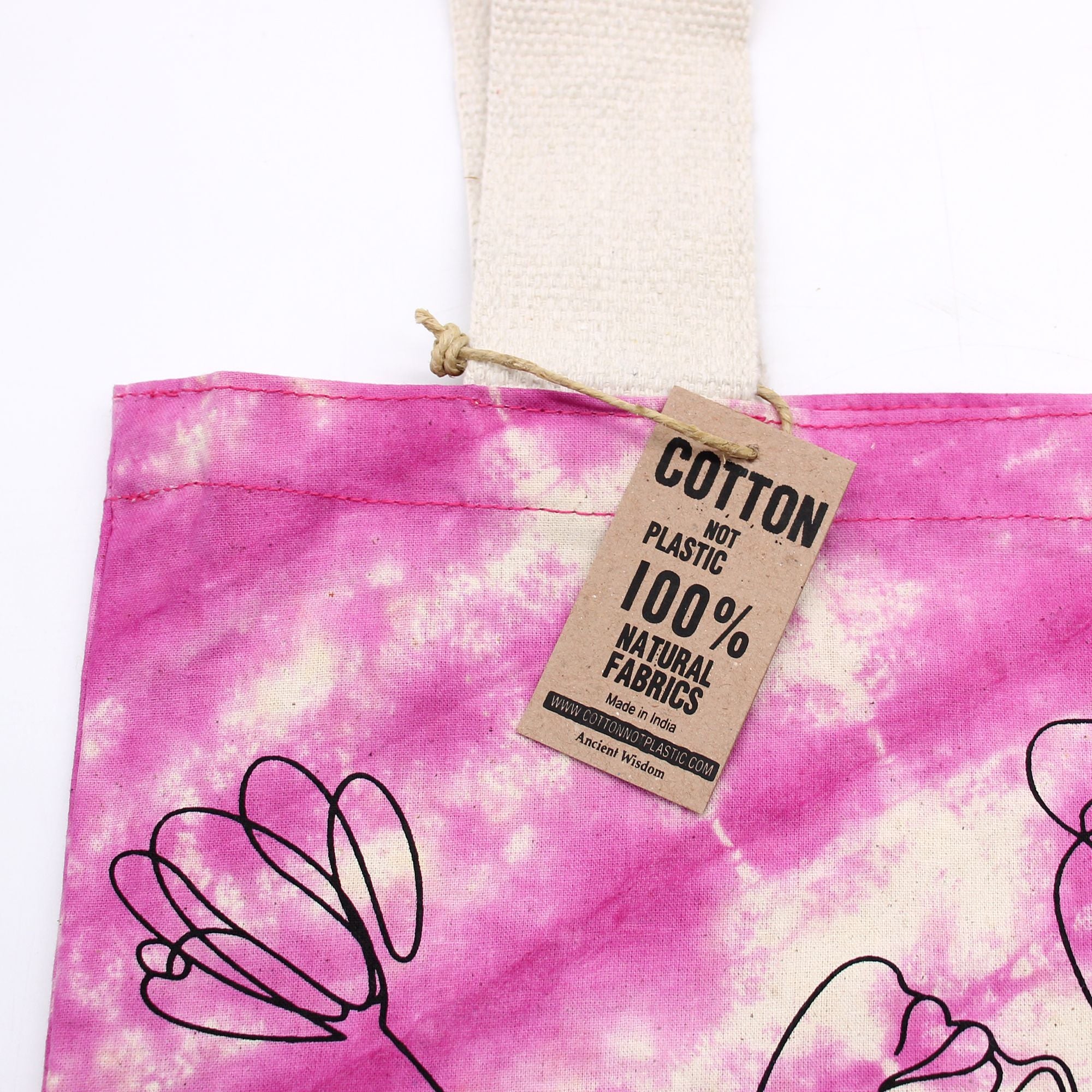 Tye Dye Cotton Bag with Mandala Pattern in Magenta and Black Handle