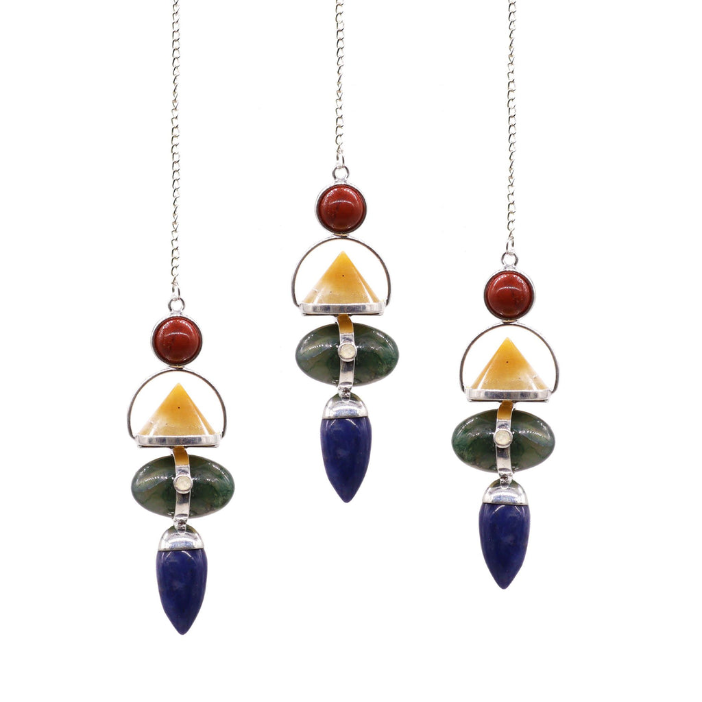 Four Elements Gemstone Pendulum with Red Jasper and Unique Gems