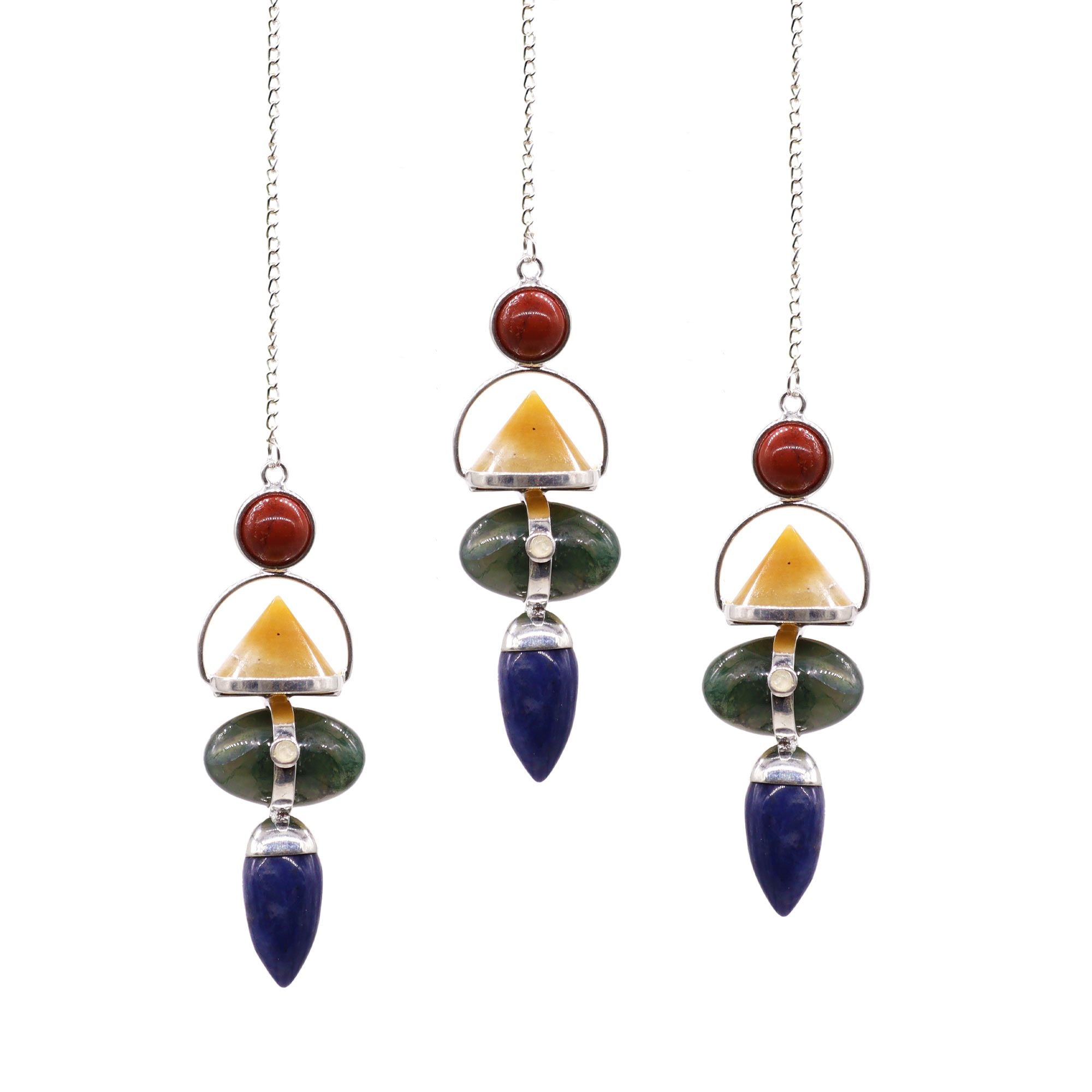 Four Elements Gemstone Pendulum with Red Jasper and Unique Gems