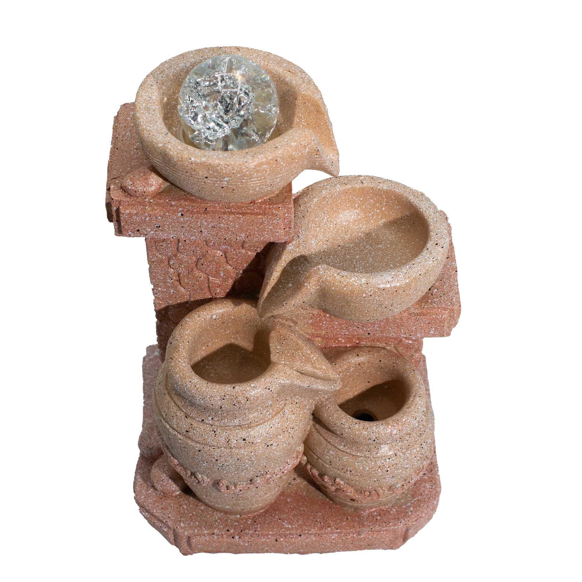 Mediterranean Cascading Pots Tabletop Water Feature with Crystal Ball