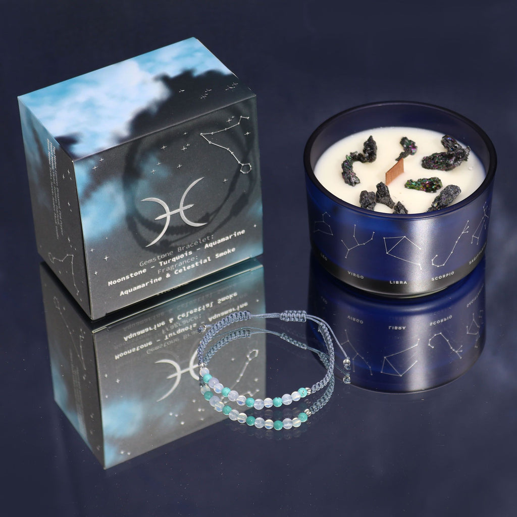 Zodiac Crystal Candle with Gemstone Bracelet for Pisces Lovers