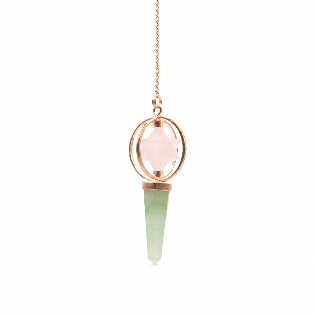 Heart Compass- Two Piece Spinning Merkaba Star in Copper Pendulum -  Rose Quartz & Green Aventurine