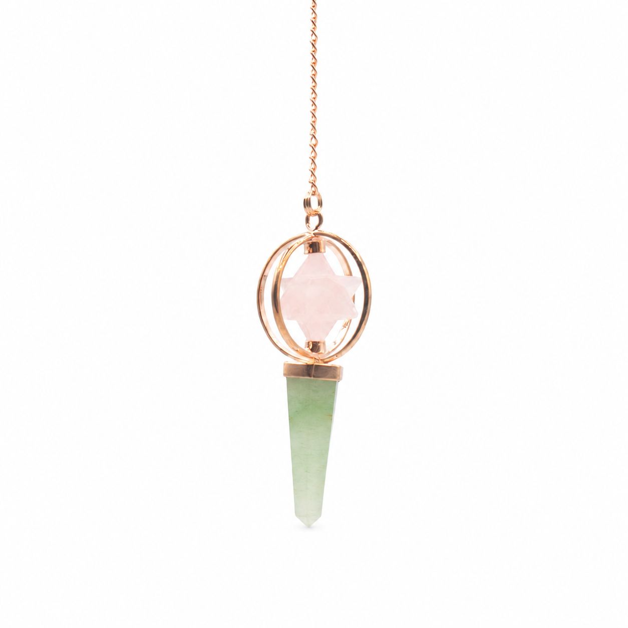 Heart Compass- Two Piece Spinning Merkaba Star in Copper Pendulum -  Rose Quartz & Green Aventurine