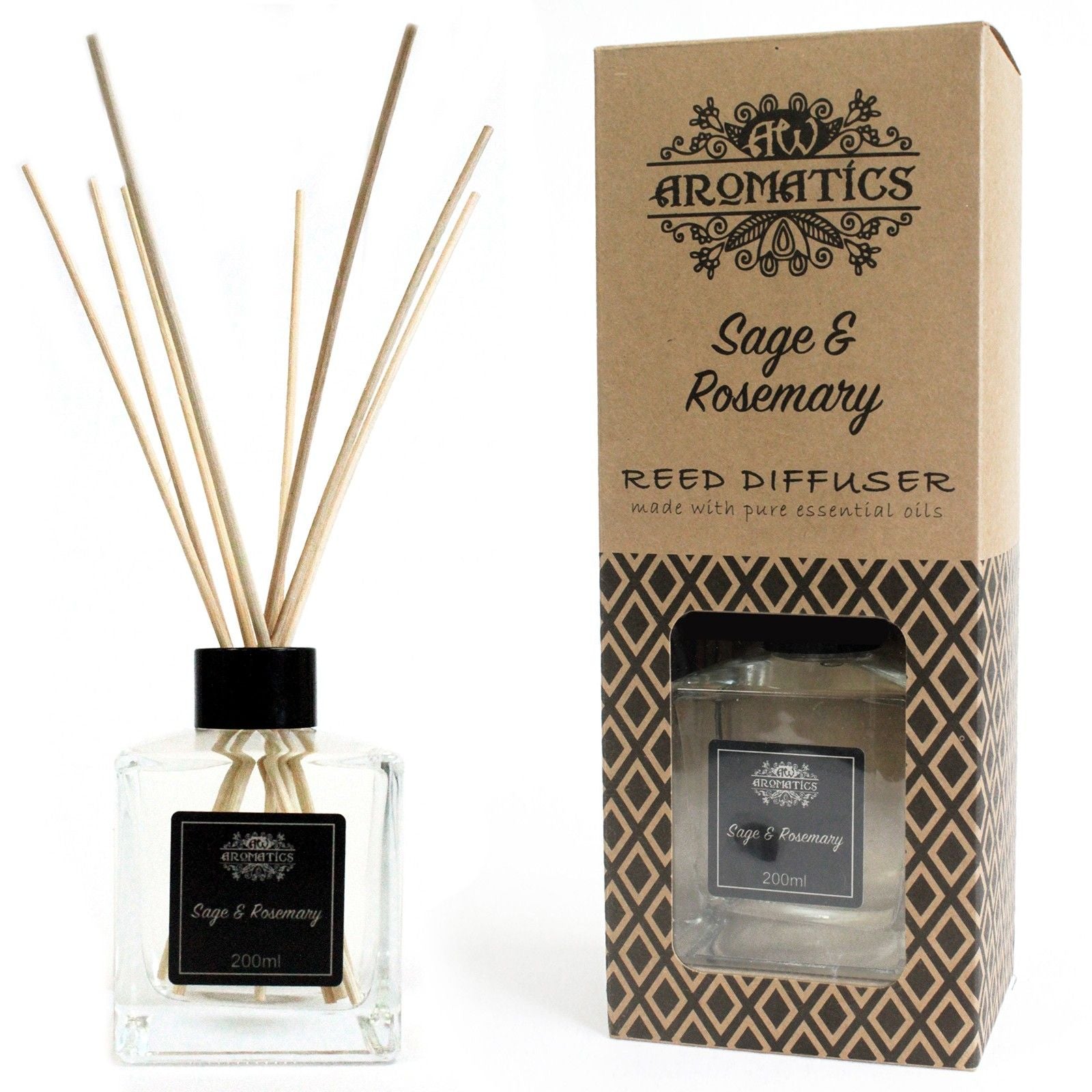 200ml Sage and Rosemary Essential Oil Reed Diffuser for Home