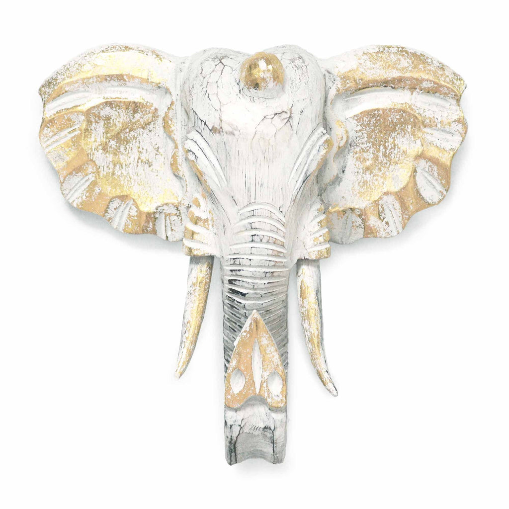 Large Gold and Whitewash Elephant Head Decorative Figure for Home